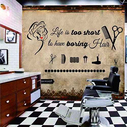 Lady Beauty Wall Sticker ? 22"x41" Removable PVC Decal with Red Lips and Hairdresser Quote ? Perfect Wall Art for Salon, Makeup Room, Hair Studio, or Dressing Room Decoration(BLACK-JWH223-Red Lip)