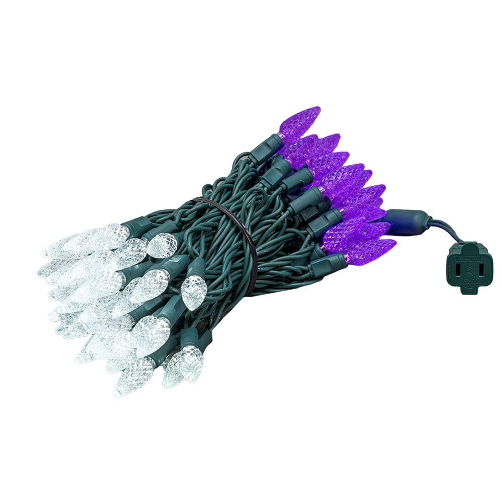 Novelty Lights 24FT 70 LED C6 Commercial Grade LED String Lights, Tree Decorations. Outdoor & Indoor usage, Permanent Christmas Lights. Pure White & Purple