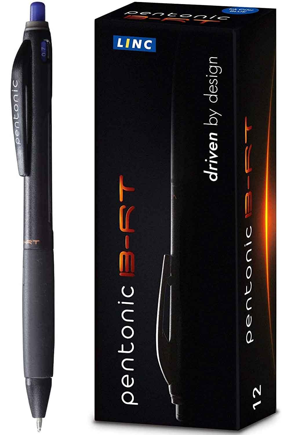 linc Pentonic BR-T Retractable Ballpoint Pens, 12 Count, Blue Ink, 0.7 mm Fine Point, Smooth Writing For Journaling, Office & School (PEN12123)