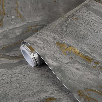 Marble Contact Paper Peel and Stick for Kitchen Countertop, Gray and Gold Wallpaper Removable Self Adhesive Vinyl Waterproof Roll 15.7¡±¡¿118" for Cabinets Countertops Wall Covering Easy to Clean