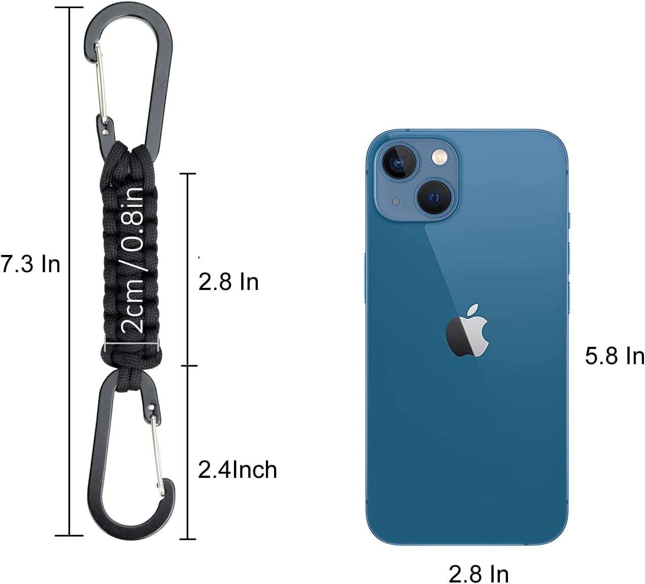 BRAVESHINE Carabiner Keychain Hook with Paracord Strap - 2 Pack Green D Ring Key Clips Para Cord Lanyard Hanger Stroller Hooks for Water Bottle, Belt Loop Keys, Backpacks, Boys, Girls, Men, Women