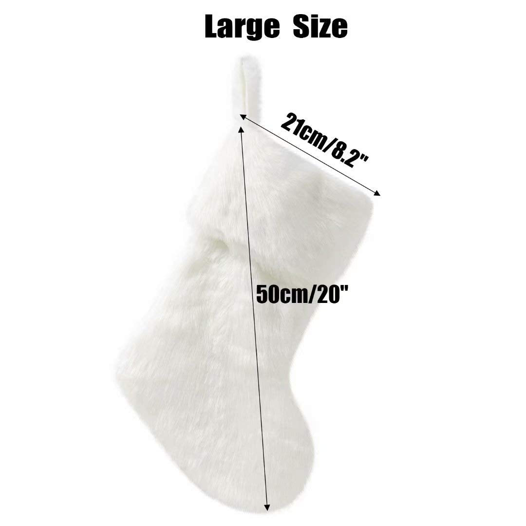 White Christmas Stockings 2 PCS 20 Inch Faux Fur Large Christmas Stocking for Hanging Decorations