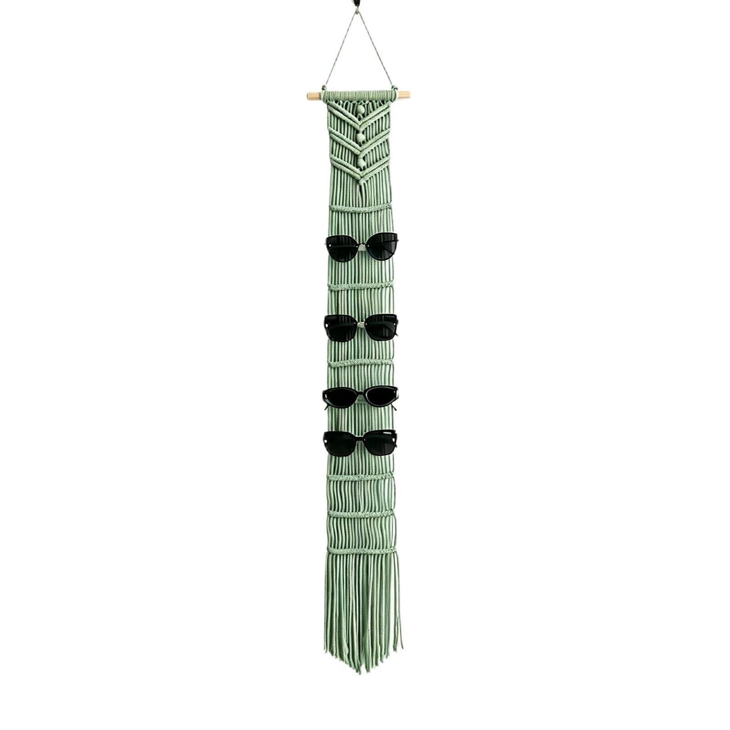 W Wellshine Macrame Sunglasses Holder Boho Wall Hanging Minimalist Eyewear Organizer Wall Sunglasses Rack (Olive Green)