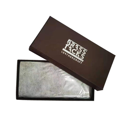 BRASS TACKS Leathercraft Vintage Long Wallet for Men Top Grain Leather Dark Brown Cowhide Bifold Wallet Gift Box
