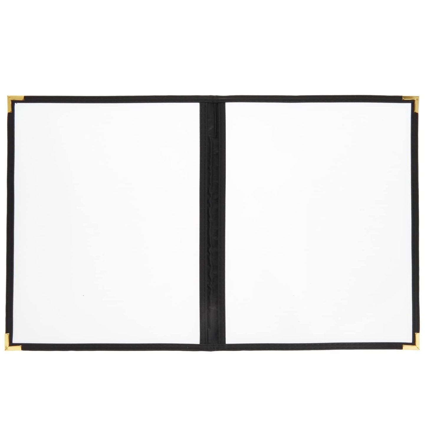 Juvale Clear Menu Covers 8x11 in 4 View - 12-Pack, Letter Size Black PU Leather - Double Panel Clear Sleeves & Gold Metal Corners - Menu Holders for Restaurants & Bars