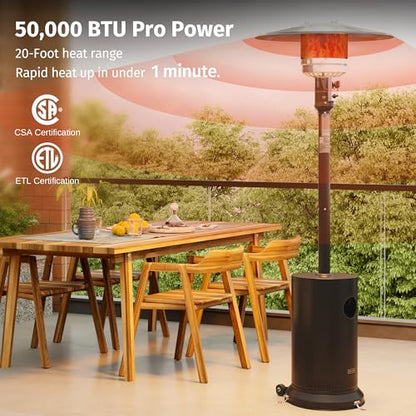 EAST OAK 50,000 BTU Patio Heater for Outdoor Use With Round Table Design, Double-Layer Stainless Steel Burner and Wheels, Outdoor Patio Heater for Home and Commercial, Bronze, 31.9" x 31.9" x 86.6"