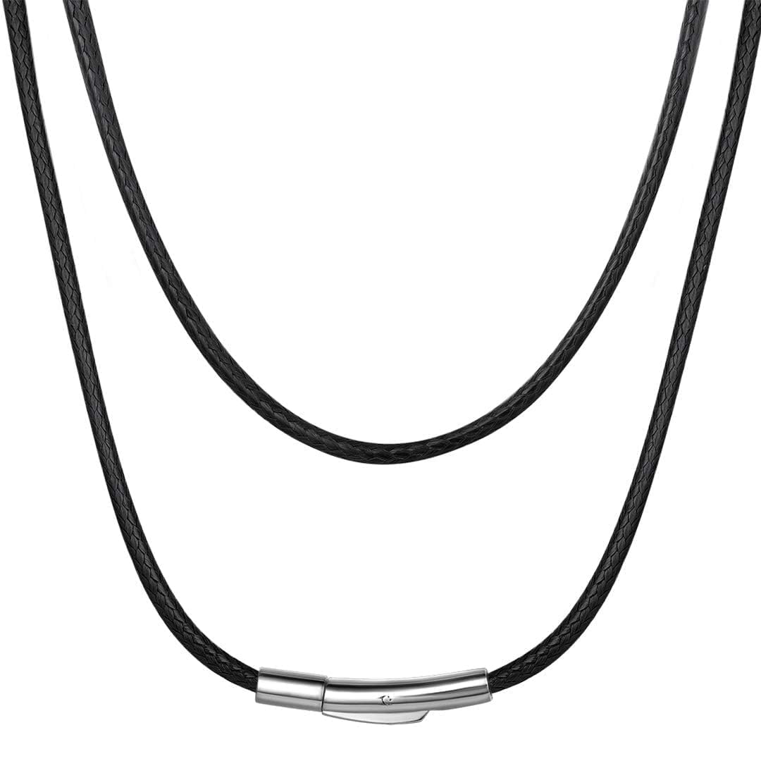 ChainsHouse Leather Necklace Cord for Men 16 Inches 2MM Black Waterproof Leather Chain Necklace with Clasp, Rope Choker for Women Men