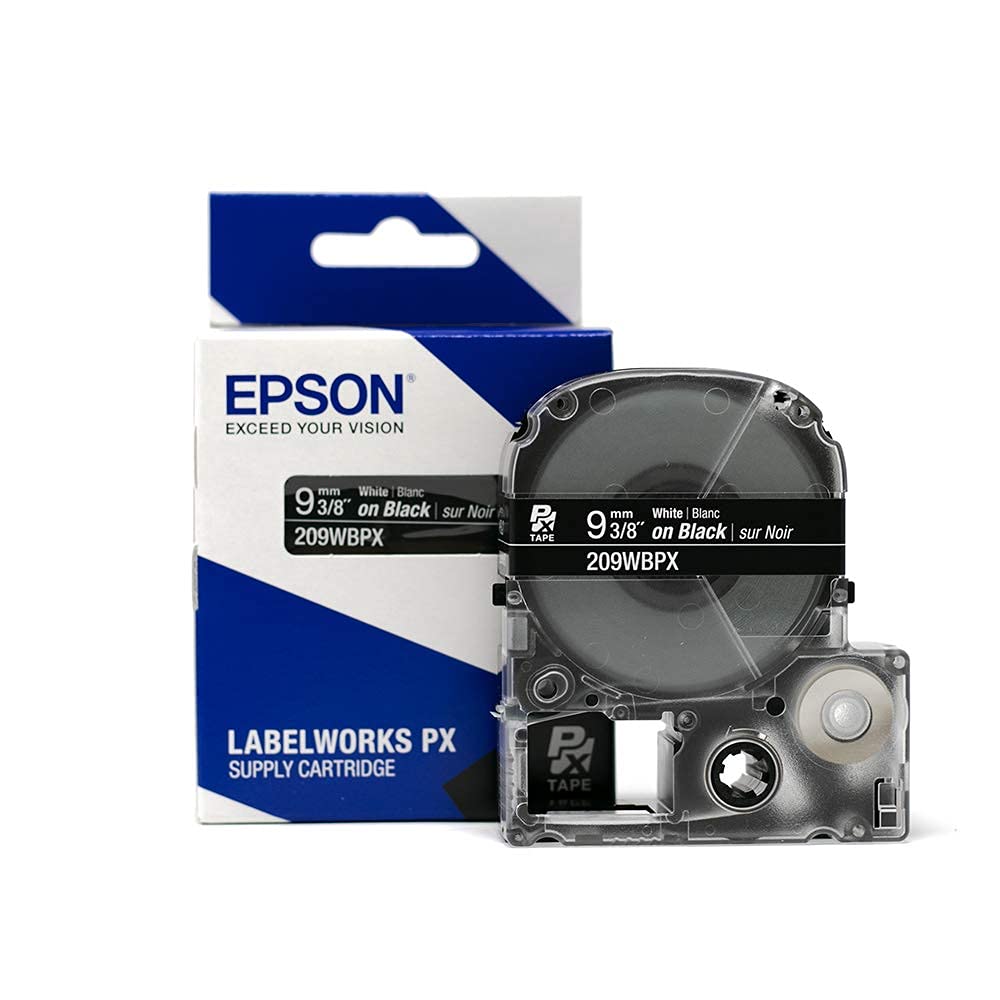 Epson LABELWORKS 209WBPX PET Tape Cartridge - White on Black Standard Industrial Label Maker Tape - 3/8" (9MM) Wide, 30 ft