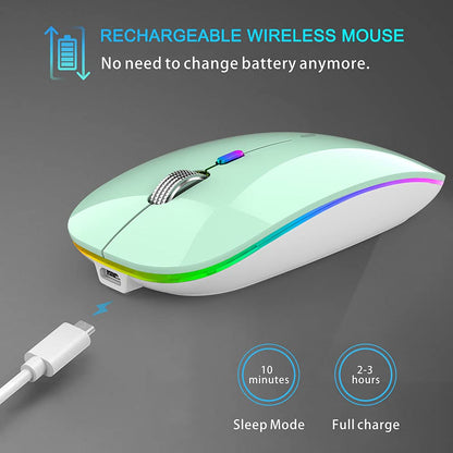 TENMOS Wireless Bluetooth Mouse, LED Slim (Bluetooth 5.1/5.0 + USB) 2.4GHz Rechargeable Silent Bluetooth Wireless Mouse with Type C Adapter for Laptop/MacBook/iPad OS 13 and Above (Matte Black)