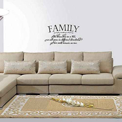 Family Like Branches on a Tree we All Grow in Different Directions Yet Our Roots Remain as one - Pure Black Vinyl Wall Decals Quotes Handwriting Seperated Art Letters Wall Sayings Home D?cor