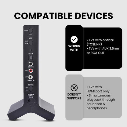 Avantree HT280 Wireless Headphones for TV Watching with 2.4G RF Transmitter Charging Dock, Digital Optical System, High Volume Headset Ideal for Seniors, 100ft Range, No Audio Delay, Plug and Play