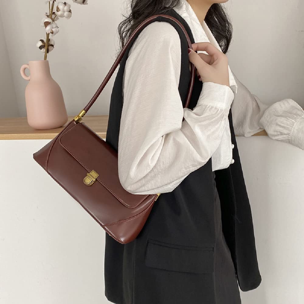 Small Clutch Shoulder Bag for Women Leather Mini Tote Handbag Purse with Buckle Closure (coffee)