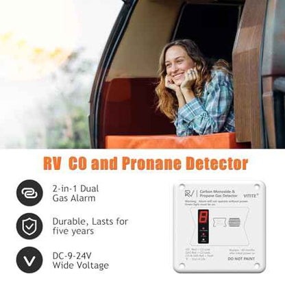 RV Carbon Monoxide & Propane Detector, Replacement for RV Gas Detector #31011, 2 in 1 Dual CO/LP Gas Alarm, Hardwired - VDC 12V, Flush Mount, White
