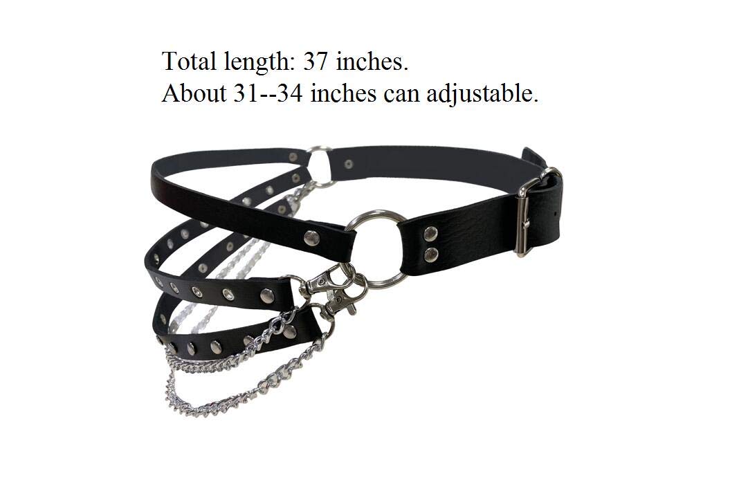 Eigso Womens Goth Belt Leather Rock Punk Waist Harness Belt for Woman Multilayer Tassel Leather Belt