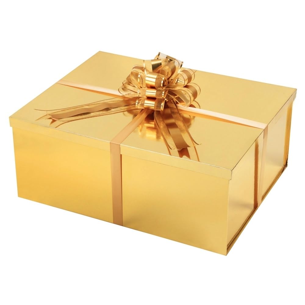 UoeRing Gold Extra Large Gift Box 1Pcs 22x17x9 inch,luxury Gift Box with Lid for Presents Birthday Christmas Valentine's Day (Contain Pull Bows,Card,Envelope,Filler)
