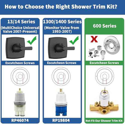 Replacement for D Faucet 14 Series Single-Function Shower Valve Trim Kit, Matte Black Shower Trim Kit Shower Handle T14064-BL(Without Cartridge)