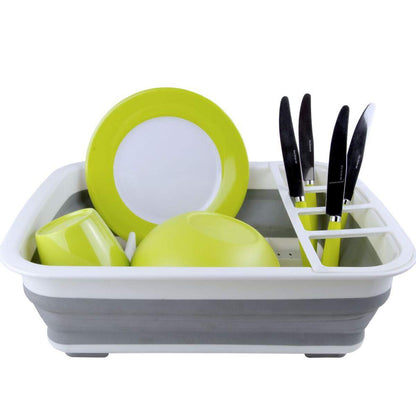 Ahyuan Collapsible Dish Drying Rack Portable Dinnerware Drainer Organizer for Kitchen RV Campers Travel Trailers Space Saving Kitchen Storage Rack Tray (with Drainboard)