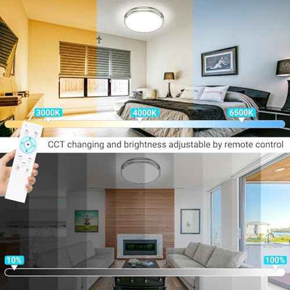 libtit 16Inch Flush Mount Ceiling Lights with Remote, 36W Dimmable LED Ceiling Light 3000K-6500K Adjustable, Large & Bright Brushed Nickel Light Fixture for Kitchen Bedroom LivingRoom -1Pack