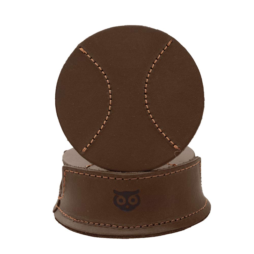 Durable Thick Leather Baseball Coasters (6-Pack) Handmade by Hide & Drink (Bourbon Brown)