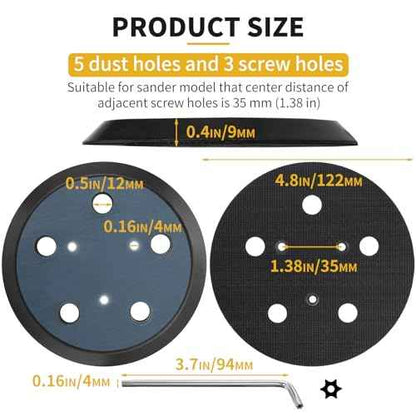 5 Inch 5 Hole Orbital Sander Replacement Pad for Porter Cable 333 333VS Random Orbit Sanders - Hook and Loop Sanding Pad Parts for Porter Cable 13904/13909