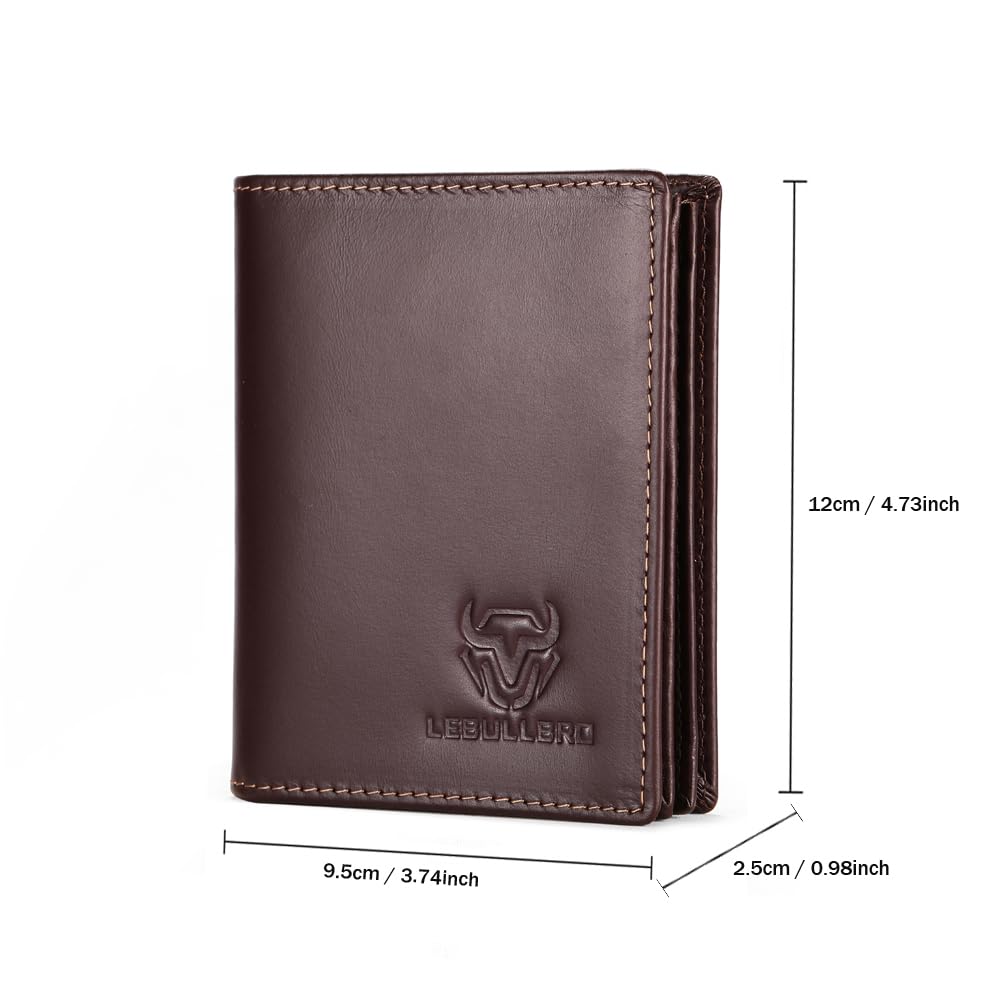 LEBULLBRO Leather Wallet for Mens Bifold Wallet RFID Blocking Large Capacity Purse Credit Card Holder for Men with 15 Card Slots (Coffee)