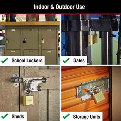 Master Lock Brass Combination Lock, Gate Lock for Outdoor Fence or Shed, Customizable Combination Padlock with 2-inch Wide Body and 1-inch Shackle, 2 Pack, 175EC2
