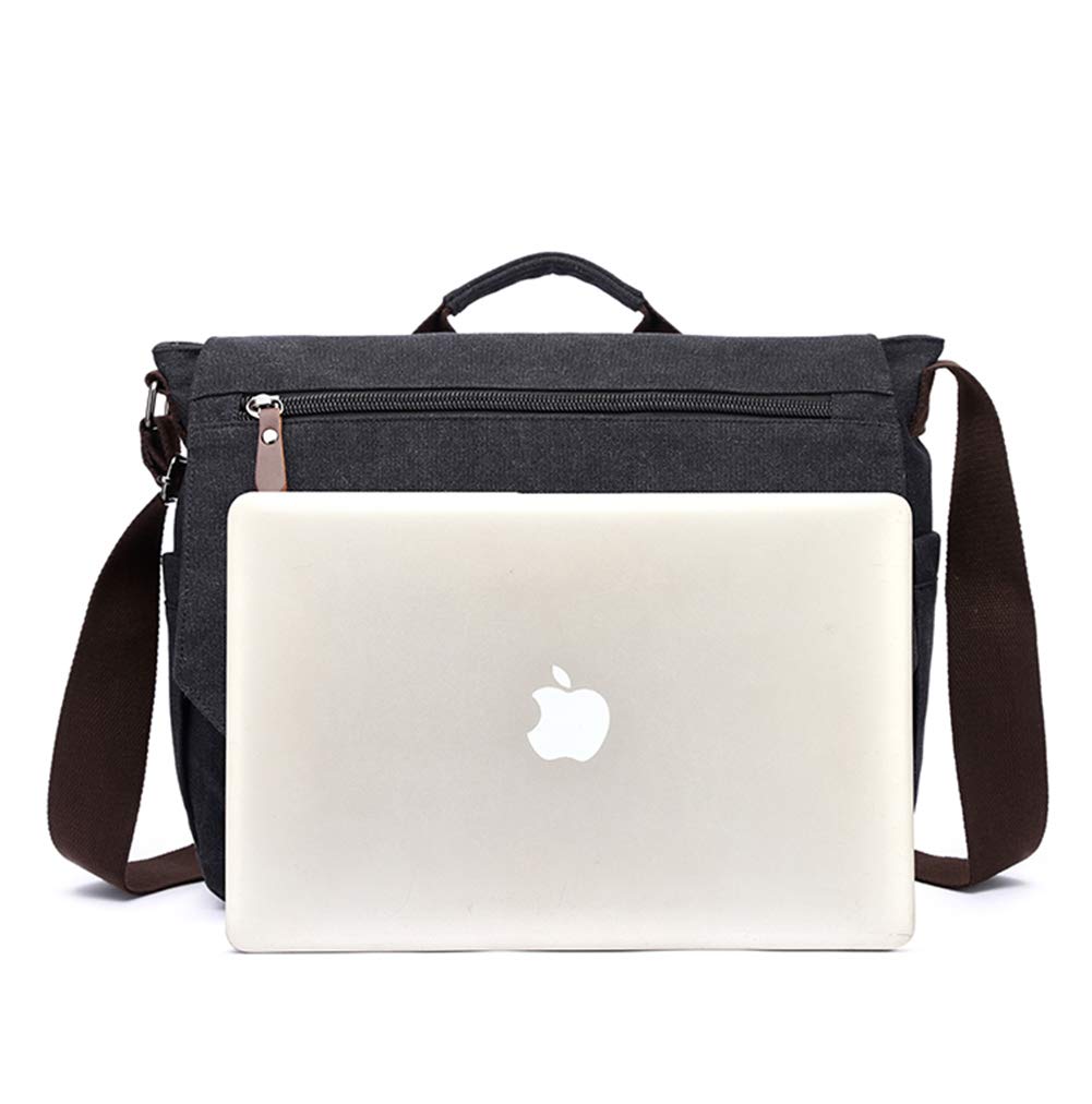 Waterproof Vintage Canvas Sholdr Messenger bag Briefcase Large Satchel Shoulder Bag Rugged Leather Computer Laptop Bag for 15.6Inch Laptop Business Briefcase