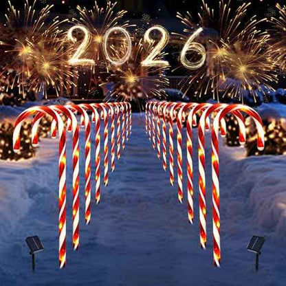 Christmas Decorations, 20 Pcs Christmas Candy Cane Lights, 21'' Solar Pathway Lights with 8 Lighting Modes, Waterproof Garden Lights for Outdoor Christmas Patio Yard Walkway Decorations