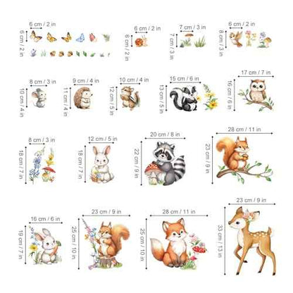 decalmile Woodland Animals Double Sided Window Clings - Forest Animal Window Decals with Deer, Fox, Squirrel, Raccoon