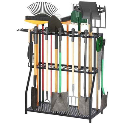 Organizer Yard Tool Storage Rack,Garden Organizer,Steel Yard Tool Racks To Store Long-Handled Tools,Tool Holder For Garden,Shed,Outdoor,Black