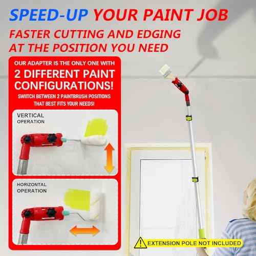 Multi-Angle Paint Brush Extender for High Ceiling, 1 PCS Extension Pole Attachments with Rotating Head for Paint Rollers, Great for Walls, Corners, Edges