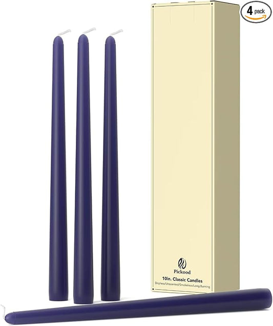 10-Inch Tall Dripless Taper Candles Set of 4 - Navy Blue Tapered Candles, Perfect for Wedding,Christmas - Smokeless, Unscented, Long Burning - Hand Poured, Colored Tall Candlesticks