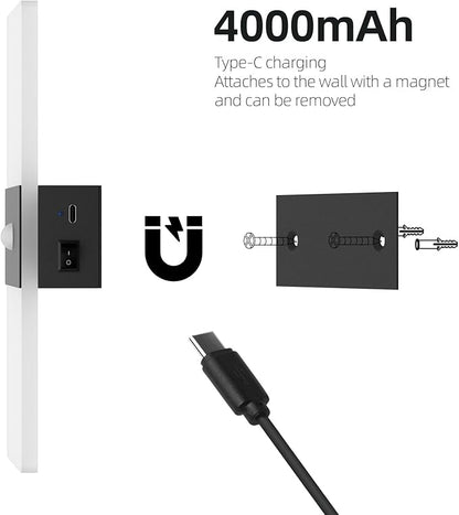 Wireless Motion Sensor Indoor Wall Sconces Set of 2, Morden Battery Acrylic LED Wall Lantern, Cordless Decorative Wall Lamps for Porch Patio Hallway Bedroom Living Room(Black)