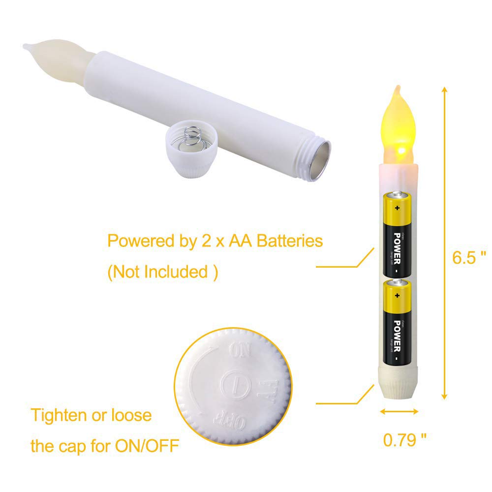 xunhuimemory 12PCS Flameless LED Taper Candles Lights, Battery Operated Candlesticks with Warm White Flickering Flame, 0.79 x 6.5 Inches Dripless Fake Floating Taper Candles