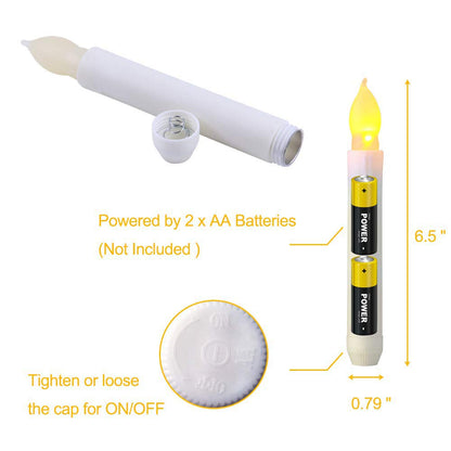 xunhuimemory 12PCS Flameless LED Taper Candles Lights, Battery Operated Candlesticks with Warm White Flickering Flame, 0.79 x 6.5 Inches Dripless Fake Floating Taper Candles