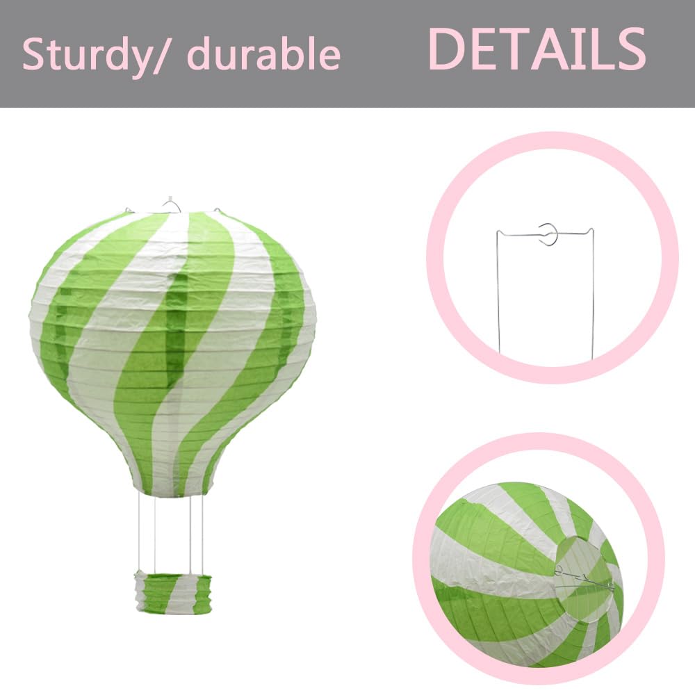 Ruidee 3 Pieces Hanging Hot Air Balloon Paper Lanterns 12 inch Paper Lanterns Set Decoration Ball Lamps for Wedding, Birthday, Anniversary, Christmas (Green)