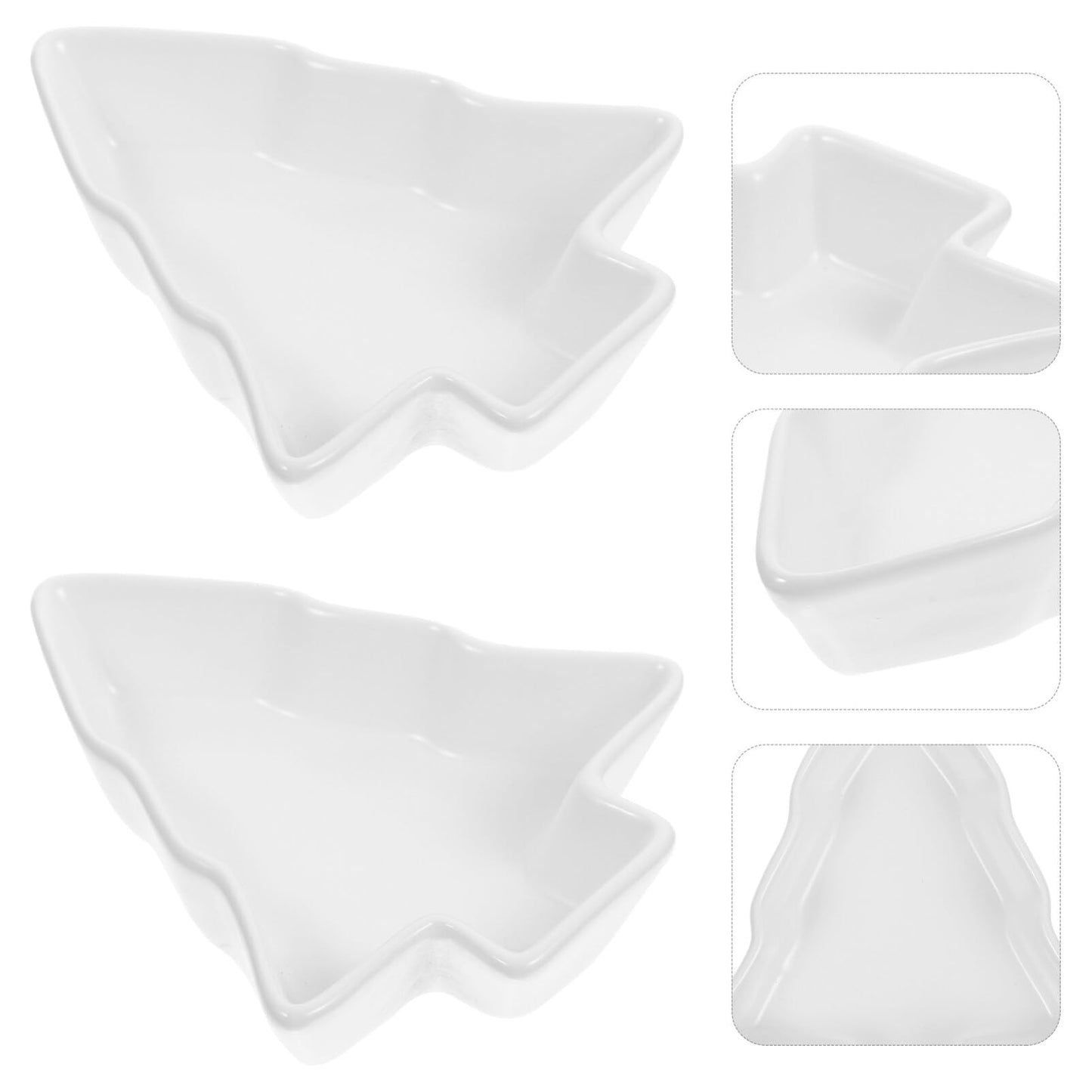 DOITOOL 2Pcs Christmas Tree Shaped Plates Ceramic Christmas Serving Tray Dishes Snack Candy Appetizer Serving Platters Cookies Candy Container for Holiday Party Decorations, White