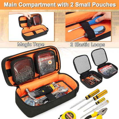 Heavy Duty Small Tool Bag Storage with 2 Zipper Pouches, Multi-functional Tactical Molle Tool Organizer Case with Locking Carabiner for Camping, Road Trip, Electricians, EDC, Multimeter Case