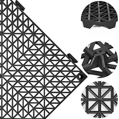 ToLanbbt Modular Interlocking Cushion 12P 11.8" x 11.8" Interlocking Rubber Floor Drain Holes Non-Slip Splicing Drainage Mats for Deck, Shower, Kitchen, Drain Pool, Sauna Bath, Indoor Outdoor (Black)