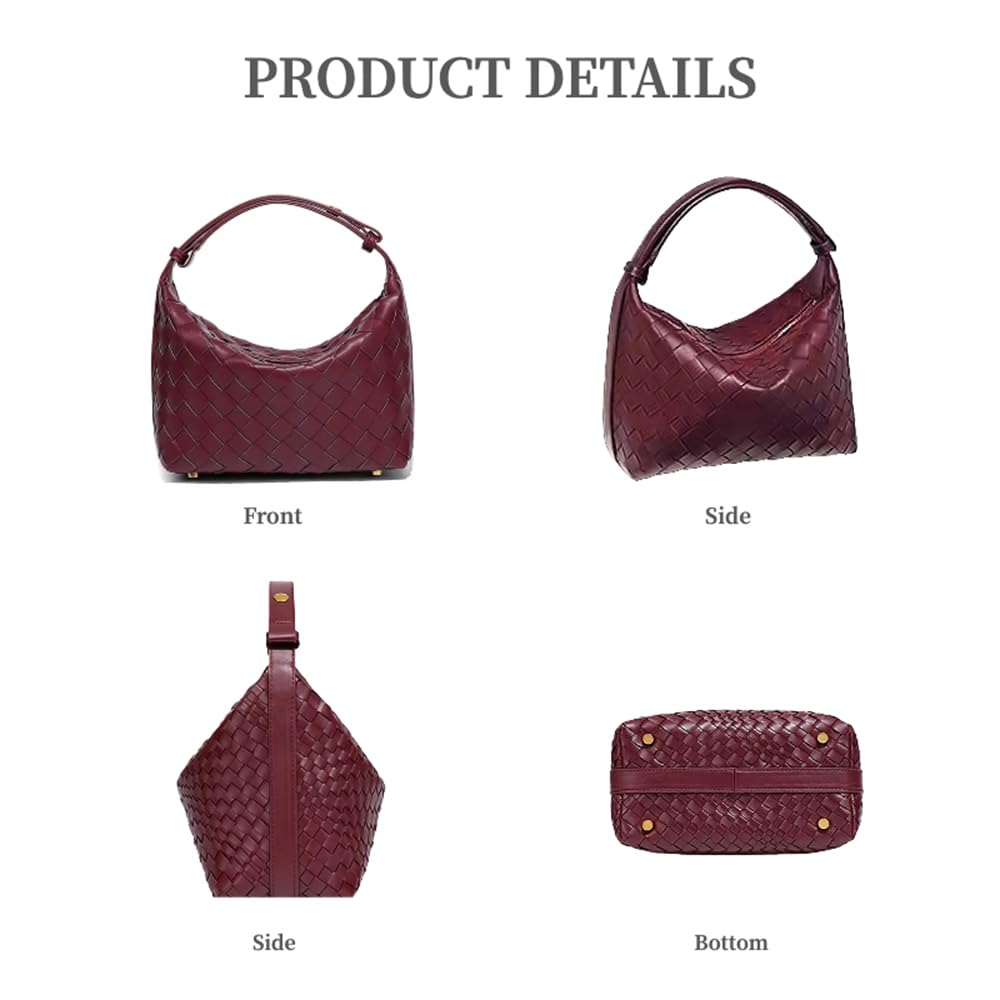 Woven Purse for Women, Braided Vegan Leather Woven Bag, Slouchy Mini Hobo Tote Purses, Small Top-Handle Shoulder Handbag (Chocolate)