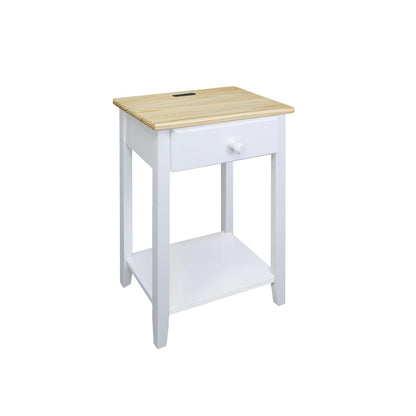 Casual Home Owl Night Stand with USB Port Charging Station and Drawer, 17.5" W x 14.25" D x 24.5" H, Natural Gray