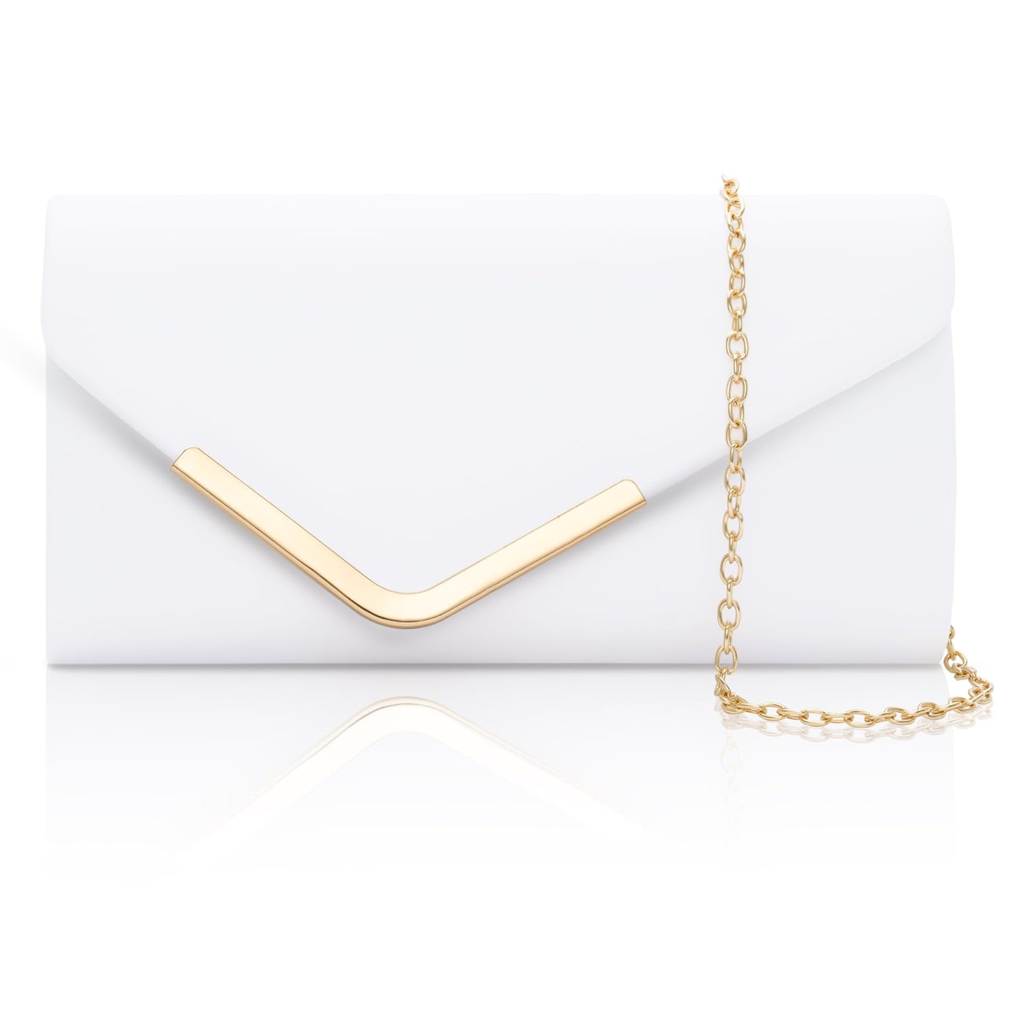 Larcenciel White Clutch Purses for Women, Trendy Leather Evening Bag w/Chain, Fashion Envelope Lady Shoulder Crossbody Handbags, Sparkly Party Prom Purse Bride Wedding Guest Clutch Dress Carry on Bags
