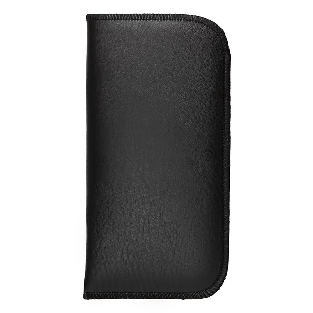 Calabria Slim Faux Leather Eyeglass Case Soft Slip-In Design [Black without Clip - 1 Pack] | Compact Protective Pouch | Soft Case for Glasses | Lightweight Sunglass Storage