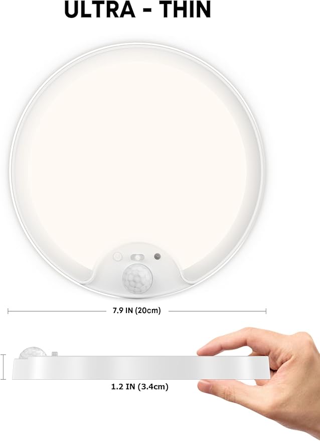2 Pack Rechargeable Motion Sensor Ceiling Light - Remote Control 8000mAh 500LM Battery Operated Indoor Wireless Ceiling Shower Light LED Fixture Under Cabinet for Closet, Shower, Stairs, Shed, Hallway