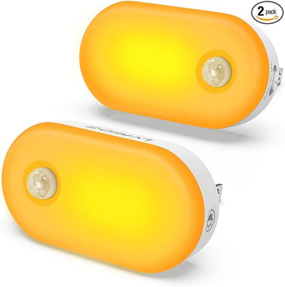 Lyridz Amber Night Light with Motion Sensor, Plug in LED Nightlights, 120LM Stepless Adjustable Brightness Ideal for Bathroom, Bedroom, Hallway, Stairs, Kids' Room, Nursery, Pet House, 2 Pack