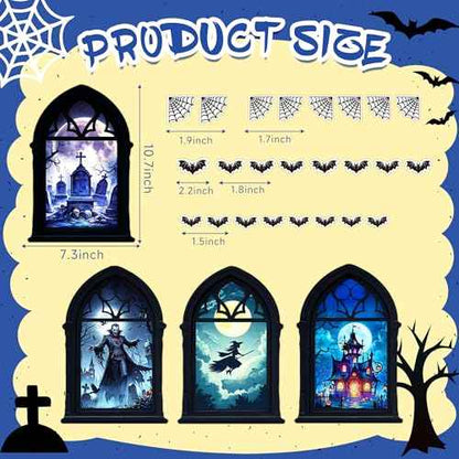 Glow in The Dark Halloween Wall Stickers, Set of 4 Halloween Window Decals, Scary Vampire Witch Castle Tombstone Window Wall Sticker, All Saints' Day Bedroom Playroom Living Room Glass Decoration