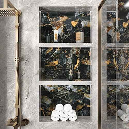 Wallercity Glossy Black/Gold Marble Wallpaper for Backsplash Peel and Stick Countertops Self Adhesive Wall Paper Sticker Waterproof Kitchen Marble Contact Paper for Cabinets Shelf Liner 15.8''x78.7''