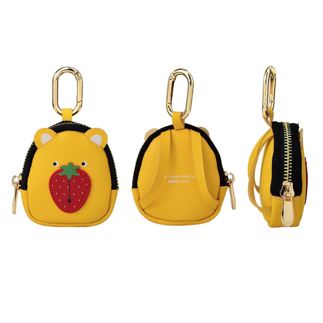Tomcrazy Coin Mini Backpack Palm-Sized Bag PU Leather Carrying Case for AirPods Pro 2 1 3 4, Sony LinkBuds S WF-L900 WF-1000XM4 Cover, Galaxy Buds, Keys,Access Card Keychain (Yellow)