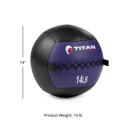 Titan Fitness 14 LB Soft Leather Medicine Wall Ball, Purple Color-Coded Weighted Wall Ball, Full Body Dynamic Exercise Med Ball, Core Fitness, Strength Training, Exercise Conditioning