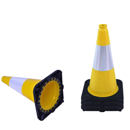 OranclUS 4 Pack 18 Inch Yellow PVC Safety Cones Black Base Stable, Perfect for Parking Practice, Driving School, Construction and Outdoor Sports (4, Yellow, 18 Inch)